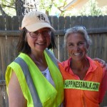 Happiness Walkers and GNHUSA co-founders Ginny Sassaman and Paula Francis outside the Santa Fe "Radio Cafe" studio.